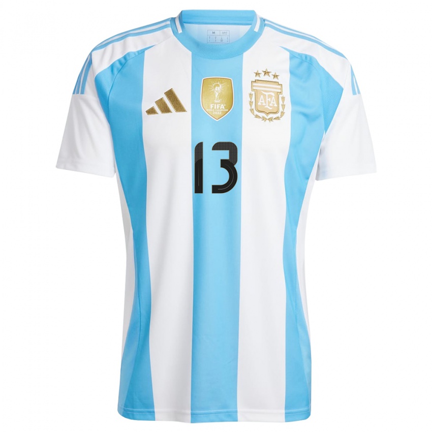 Dames Argentinië Cristian Romero #13 Wit Blauw Thuisshirt Thuistenue 24-26 T-Shirt België