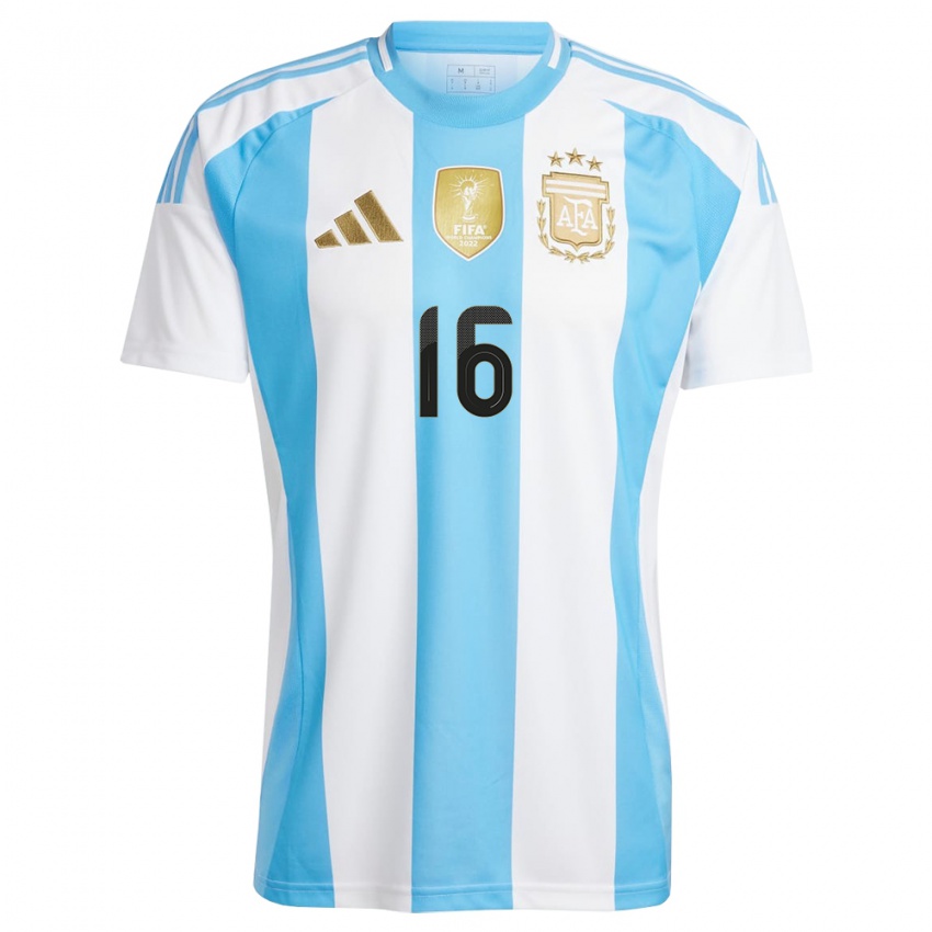 Dames Argentinië Giovani Lo Celso #16 Wit Blauw Thuisshirt Thuistenue 24-26 T-Shirt België