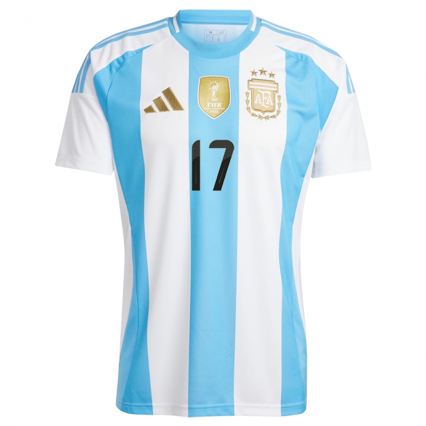 Dames Argentinië Papu Gomez #17 Wit Blauw Thuisshirt Thuistenue 24-26 T-Shirt België