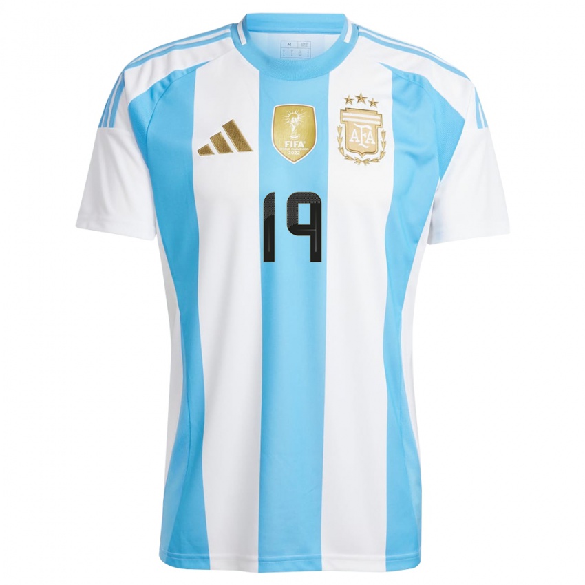Dames Argentinië Sergio Aguero #19 Wit Blauw Thuisshirt Thuistenue 24-26 T-Shirt België