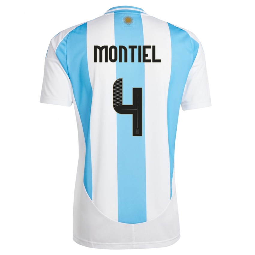 Dames Argentinië Gonzalo Montiel #4 Wit Blauw Thuisshirt Thuistenue 24-26 T-Shirt België