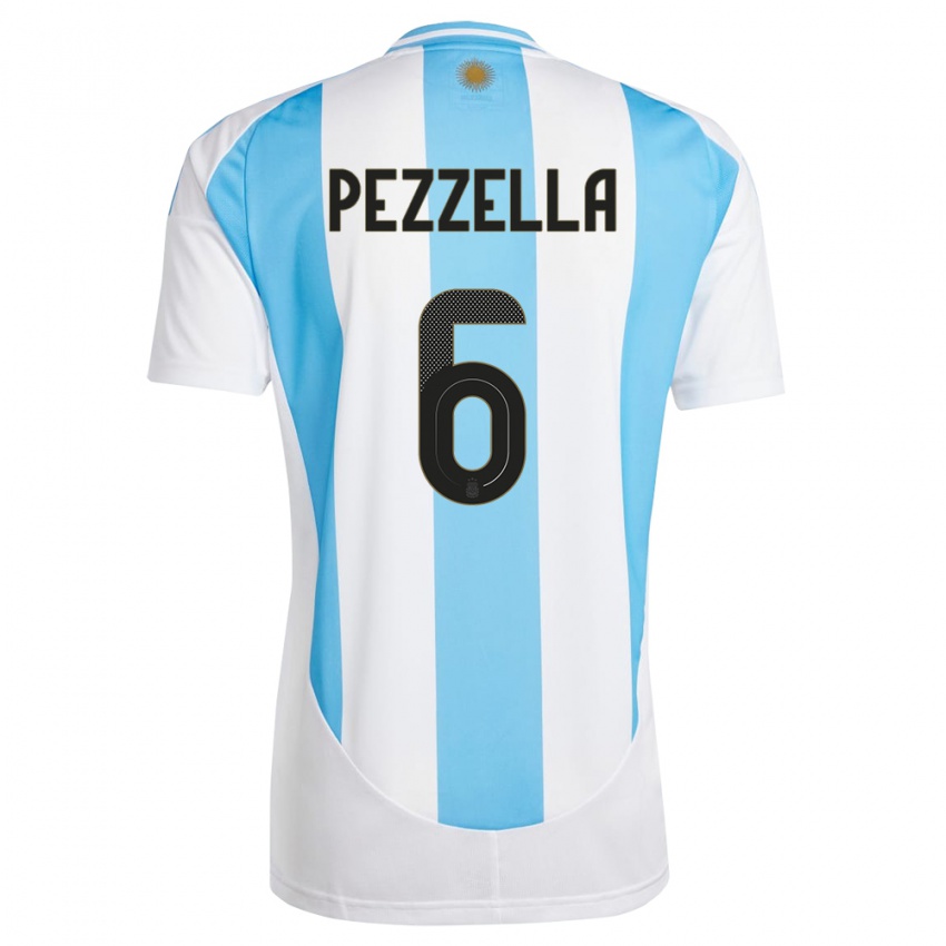Dames Argentinië German Pezzella #6 Wit Blauw Thuisshirt Thuistenue 24-26 T-Shirt België