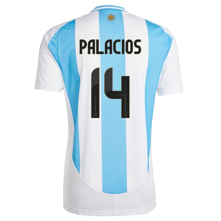 Femme Maillot Argentine Exequiel Palacios #14 Blanc Bleu Tenues Domicile 24-26 T-Shirt Belgique