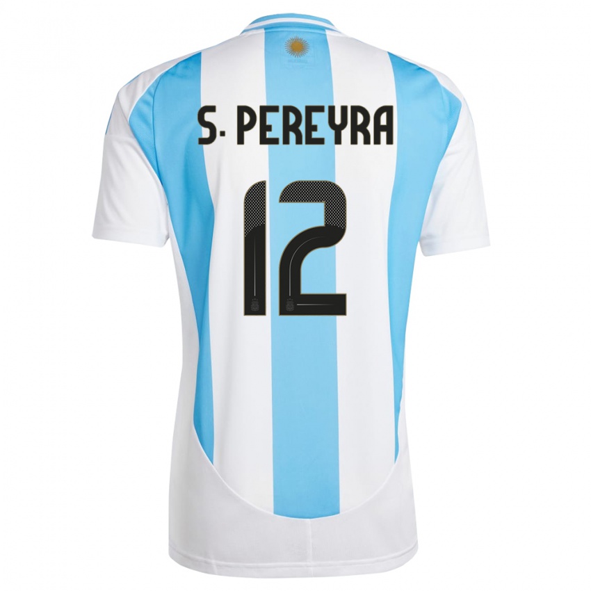 Dames Argentinië Solana Pereyra #12 Wit Blauw Thuisshirt Thuistenue 24-26 T-Shirt België