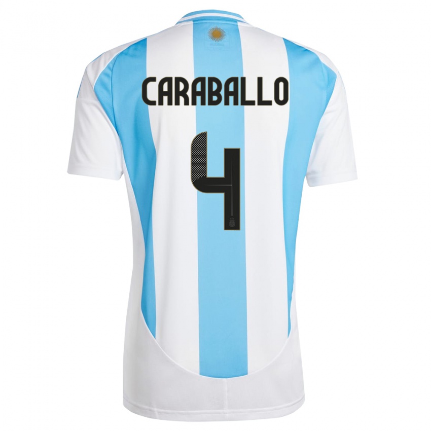 Dames Argentinië Brian Caraballo #4 Wit Blauw Thuisshirt Thuistenue 24-26 T-Shirt België