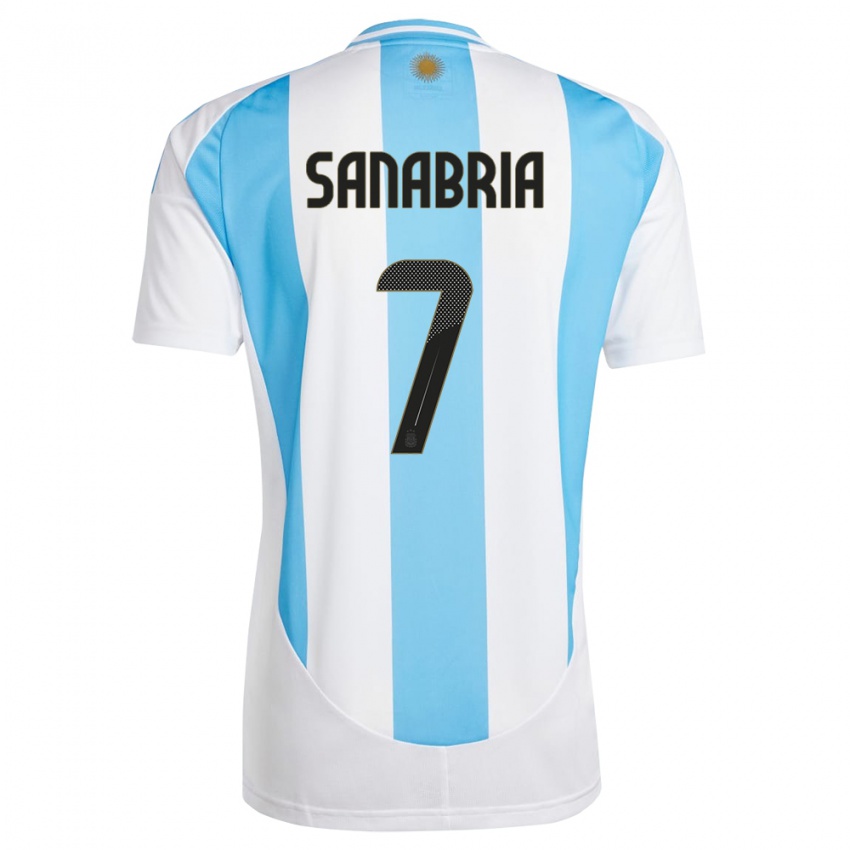 Dames Argentinië Mateo Sanabria #7 Wit Blauw Thuisshirt Thuistenue 24-26 T-Shirt België