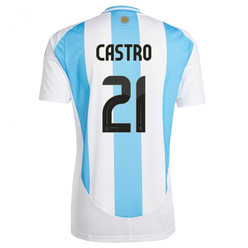 Dames Argentinië Santiago Castro #21 Wit Blauw Thuisshirt Thuistenue 24-26 T-Shirt België