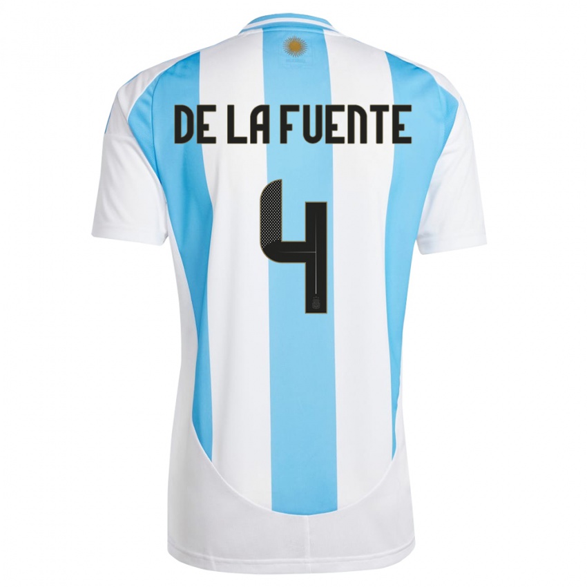 Dames Argentinië Hernan De La Fuente #4 Wit Blauw Thuisshirt Thuistenue 24-26 T-Shirt België