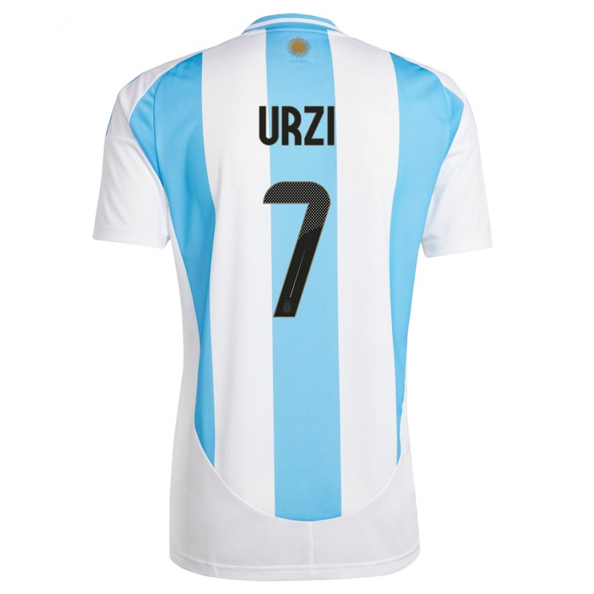 Dames Argentinië Agustin Urzi #7 Wit Blauw Thuisshirt Thuistenue 24-26 T-Shirt België