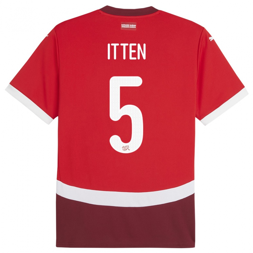 Femme Maillot Suisse Cedric Itten #5 Rouge Tenues Domicile 24-26 T-Shirt Belgique