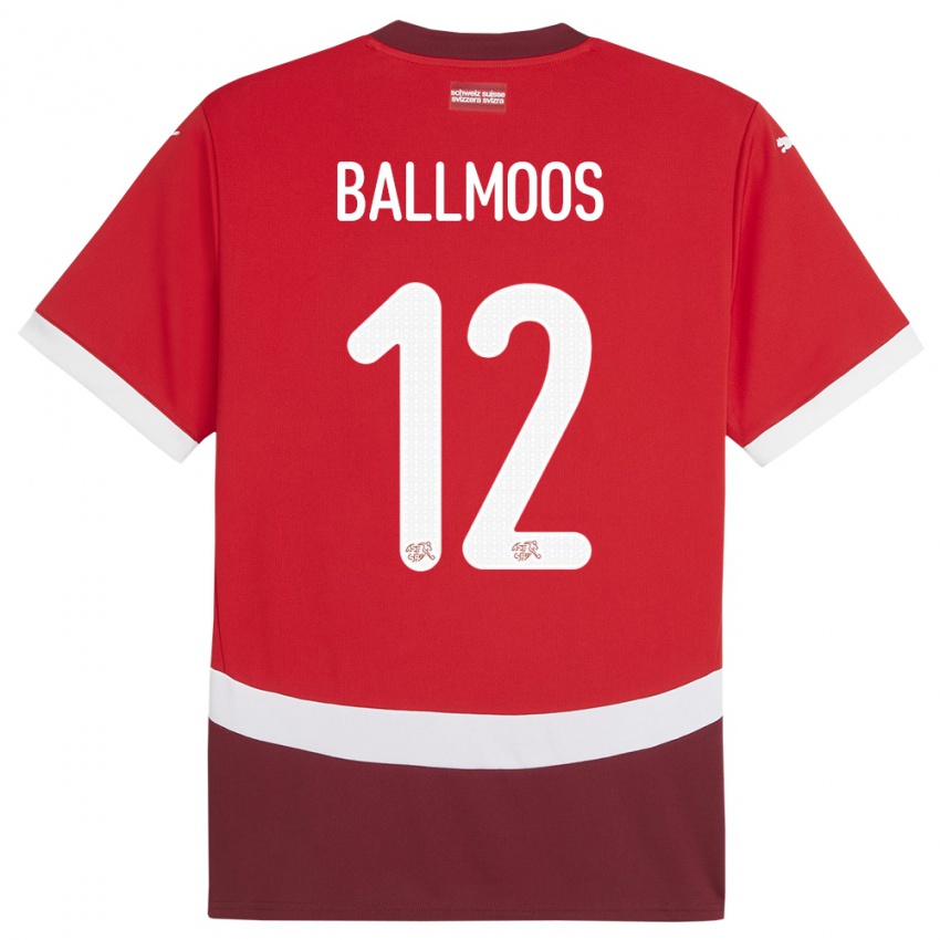 Femme Maillot Suisse David Von Ballmoos #12 Rouge Tenues Domicile 24-26 T-Shirt Belgique