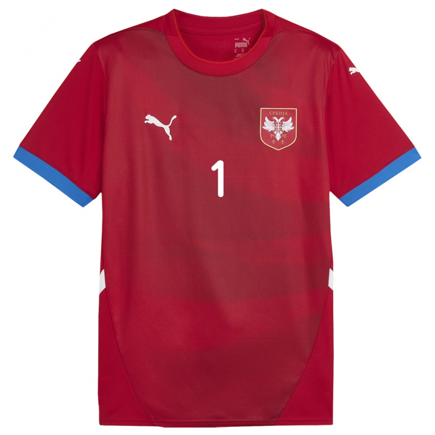 Femme Maillot Serbie Luka Lijeskic #1 Rouge Tenues Domicile 24-26 T-Shirt Belgique