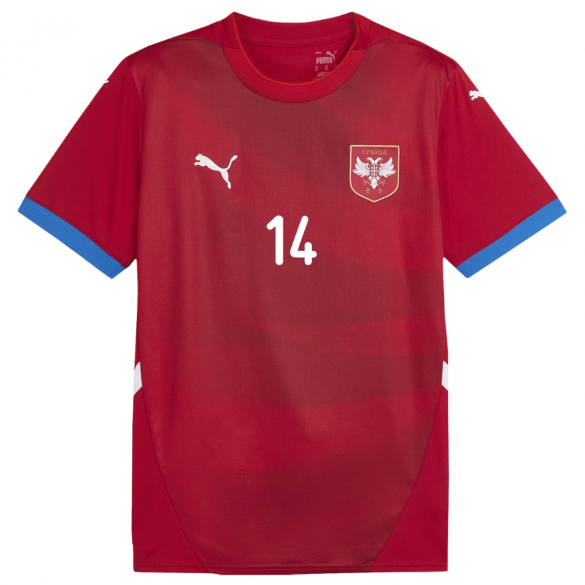 Femme Maillot Serbie Vladimir Miletic #14 Rouge Tenues Domicile 24-26 T-Shirt Belgique