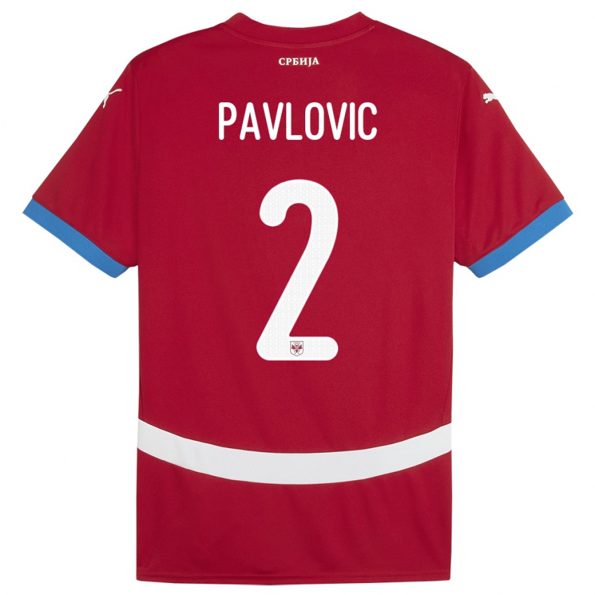 Femme Maillot Serbie Strahinja Pavlovic #2 Rouge Tenues Domicile 24-26 T-Shirt Belgique