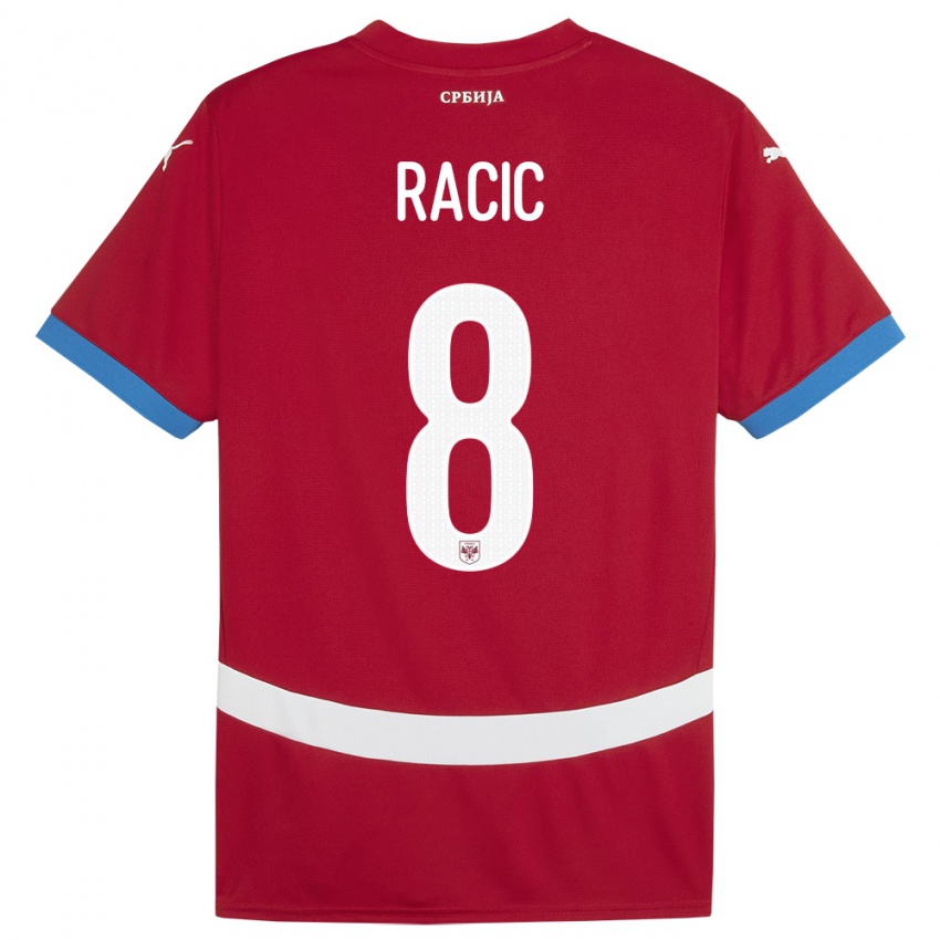 Femme Maillot Serbie Uros Racic #8 Rouge Tenues Domicile 24-26 T-Shirt Belgique