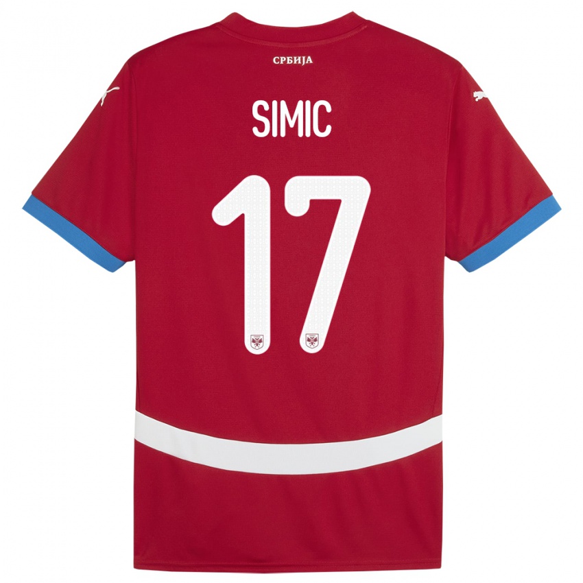 Damen Serbien Jan Carlo Simic #17 Rot Heimtrikot Trikot 24-26 T-Shirt Belgien