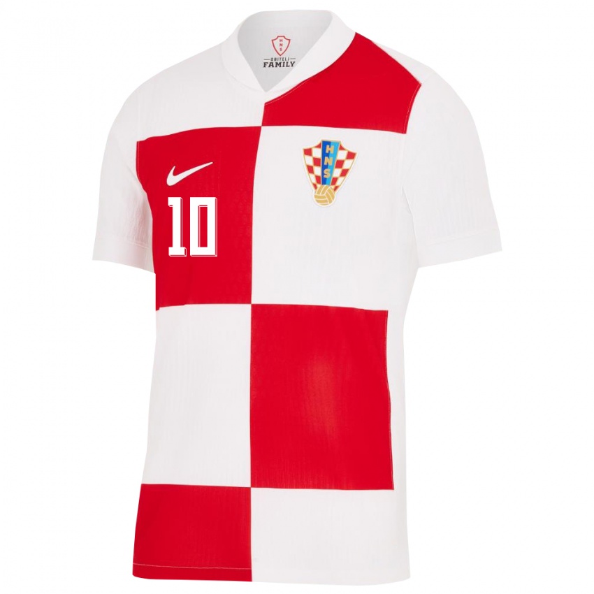 Femme Maillot Croatie Luka Modric #10 Blanc Rouge Tenues Domicile 24-26 T-Shirt Belgique