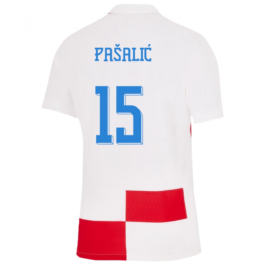 Femme Maillot Croatie Marco Pasalic #15 Blanc Rouge Tenues Domicile 24-26 T-Shirt Belgique