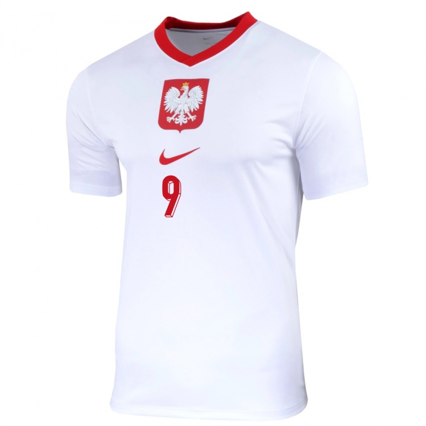 Femme Maillot Pologne Robert Lewandowski #9 Blanc Tenues Domicile 24-26 T-Shirt Belgique