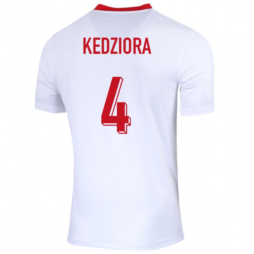 Femme Maillot Pologne Tomasz Kedziora #4 Blanc Tenues Domicile 24-26 T-Shirt Belgique