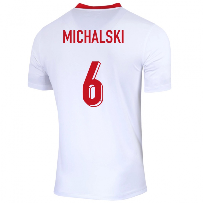 Femme Maillot Pologne Szymon Michalski #6 Blanc Tenues Domicile 24-26 T-Shirt Belgique