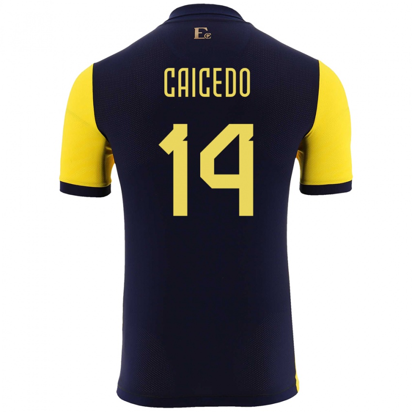 Dames Ecuador Carina Caicedo #14 Geel Thuisshirt Thuistenue 24-26 T-Shirt België