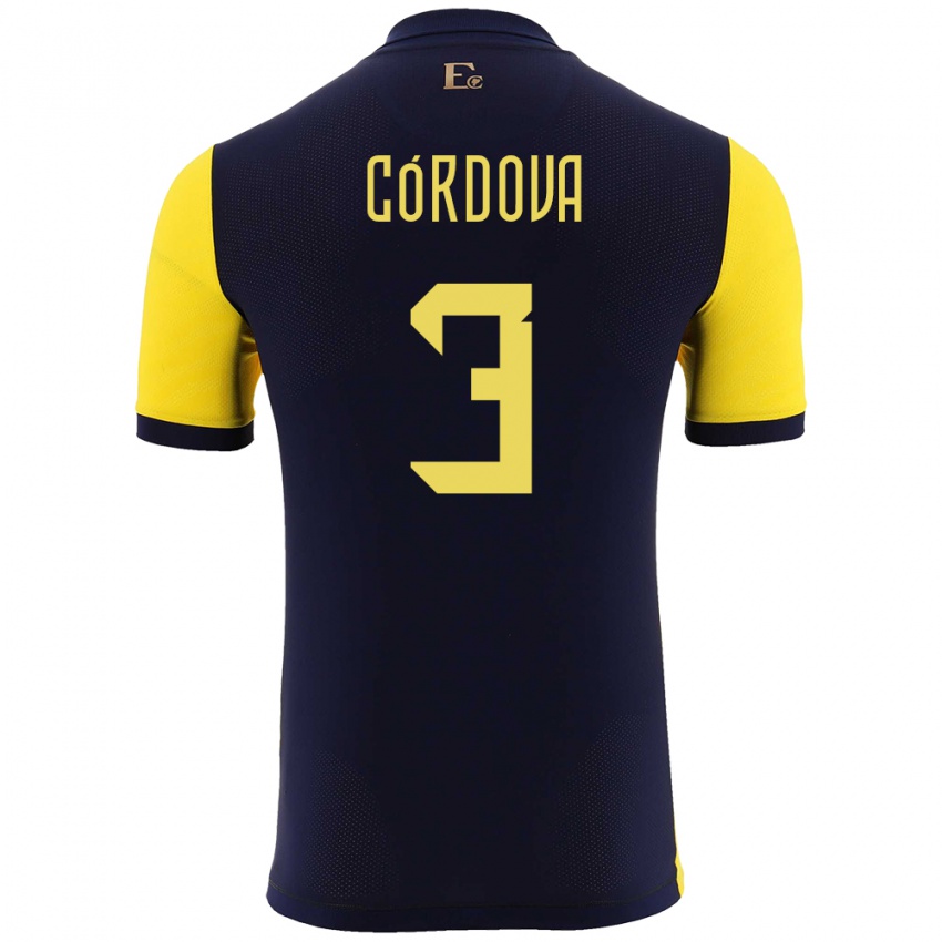 Femme Maillot Équateur Luis Cordova #3 Jaune Tenues Domicile 24-26 T-Shirt Belgique