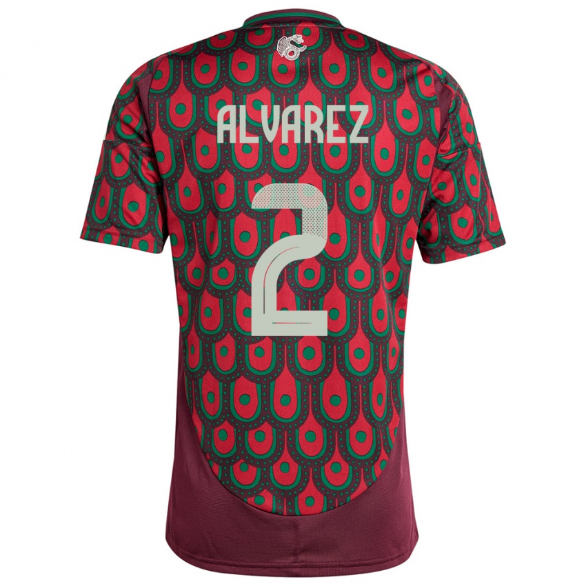 Dames Mexico Kevin Alvarez #2 Kastanjebruin Thuisshirt Thuistenue 24-26 T-Shirt België