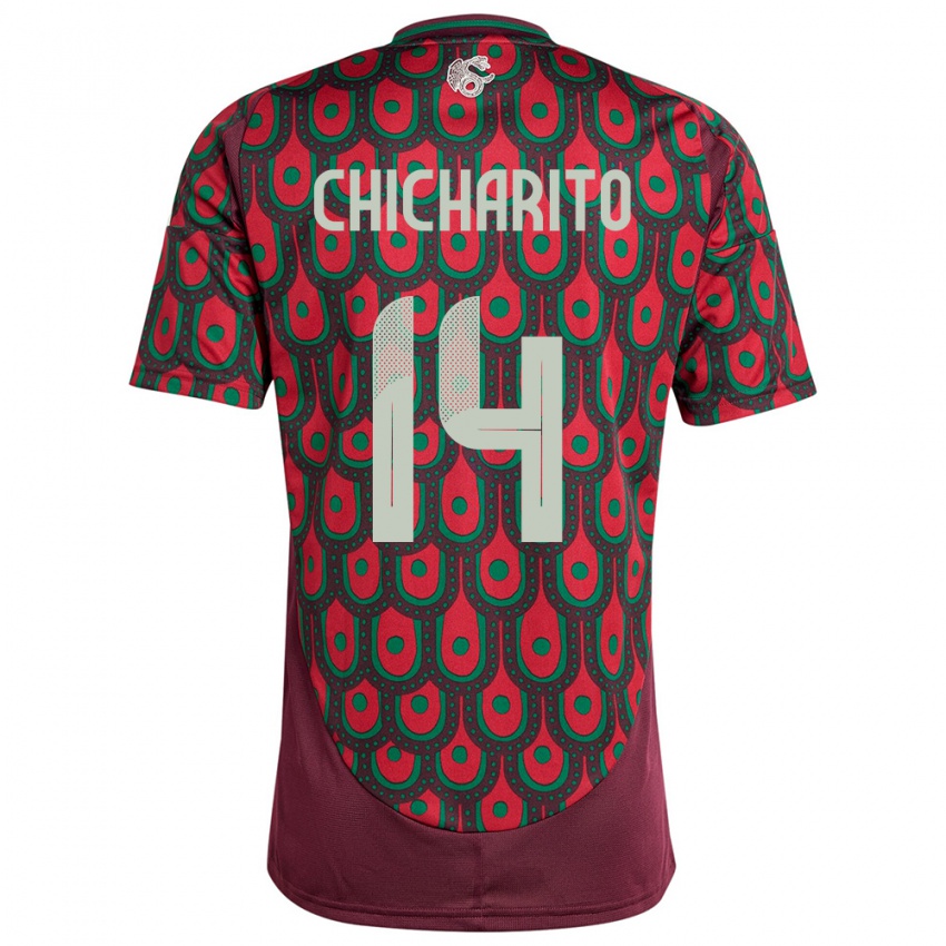 Dames Mexico Chicharito #14 Kastanjebruin Thuisshirt Thuistenue 24-26 T-Shirt België