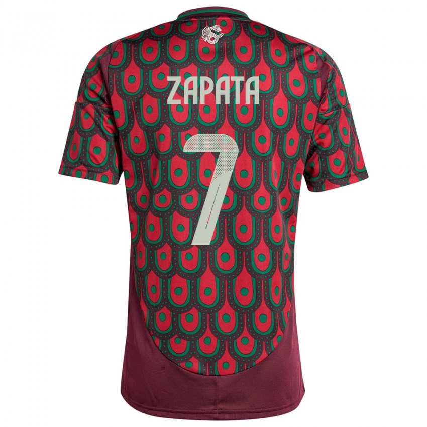 Dames Mexico Angel Zapata #7 Kastanjebruin Thuisshirt Thuistenue 24-26 T-Shirt België