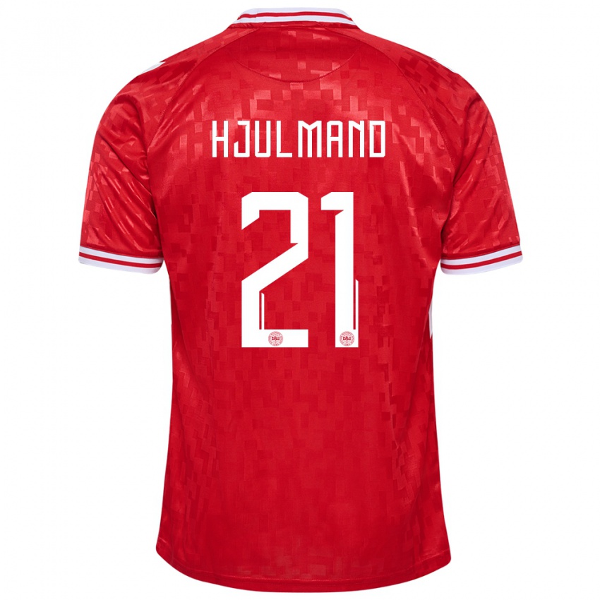 Femme Maillot Danemark Morten Hjulmand #21 Rouge Tenues Domicile 24-26 T-Shirt Belgique