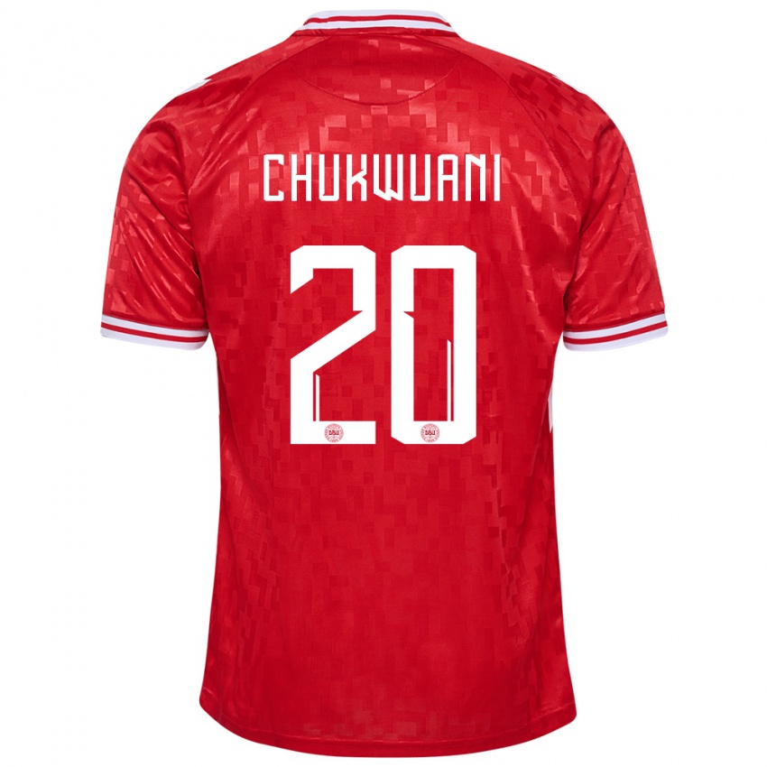 Femme Maillot Danemark Tochi Chukwuani #20 Rouge Tenues Domicile 24-26 T-Shirt Belgique