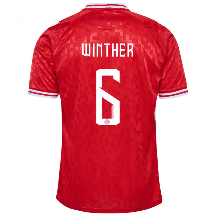 Dames Denemarken Casper Winther #6 Rood Thuisshirt Thuistenue 24-26 T-Shirt België