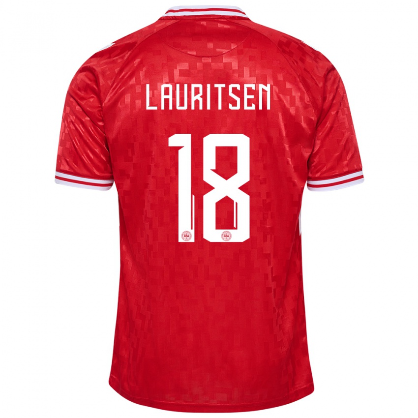 Femme Maillot Danemark Tobias Lauritsen #18 Rouge Tenues Domicile 24-26 T-Shirt Belgique