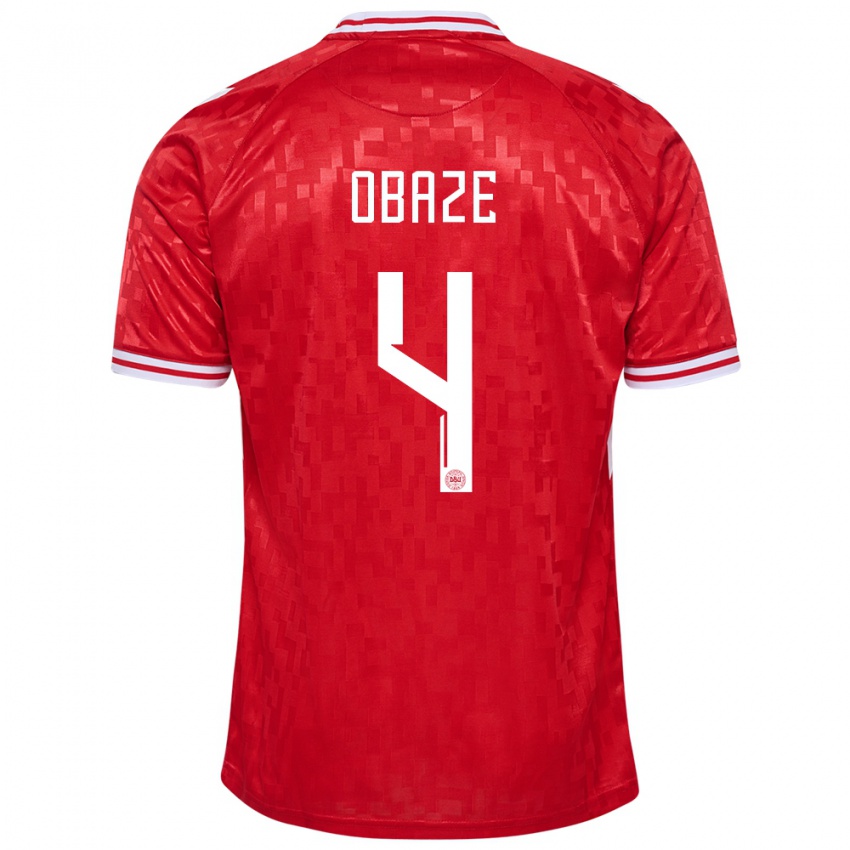 Damen Dänemark Isabella Obaze #4 Rot Heimtrikot Trikot 24-26 T-Shirt Belgien