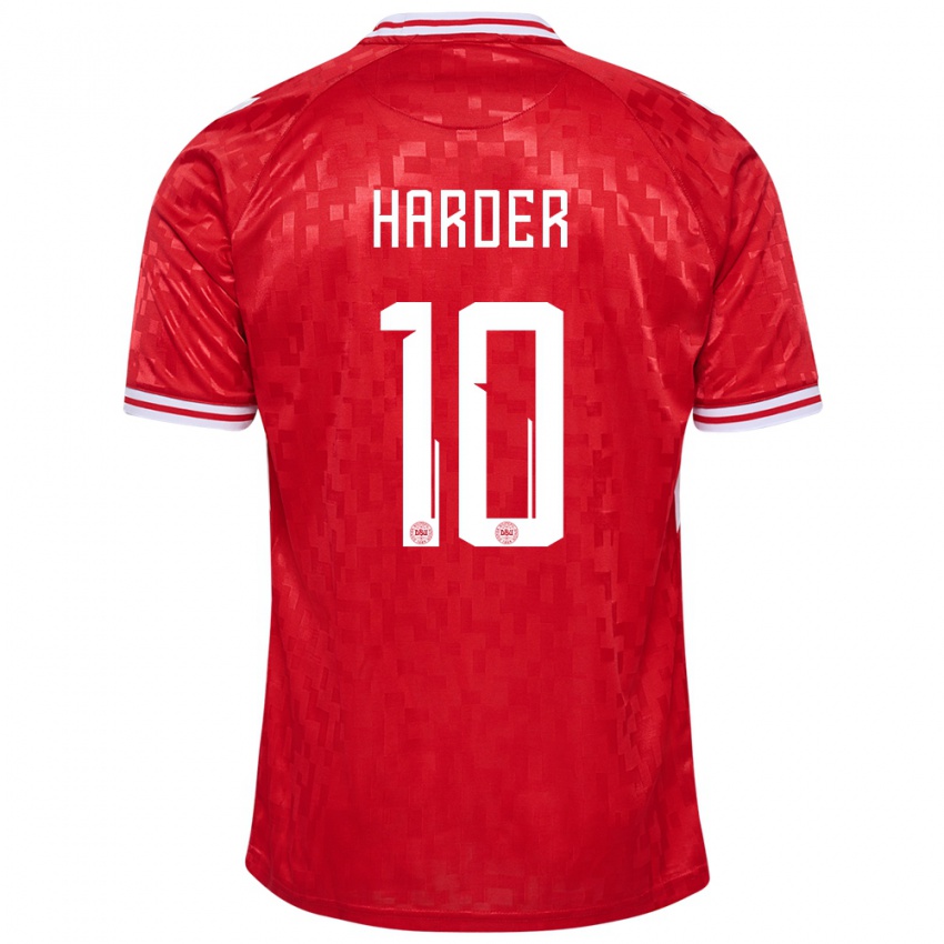 Dames Denemarken Pernille Harder #10 Rood Thuisshirt Thuistenue 24-26 T-Shirt België