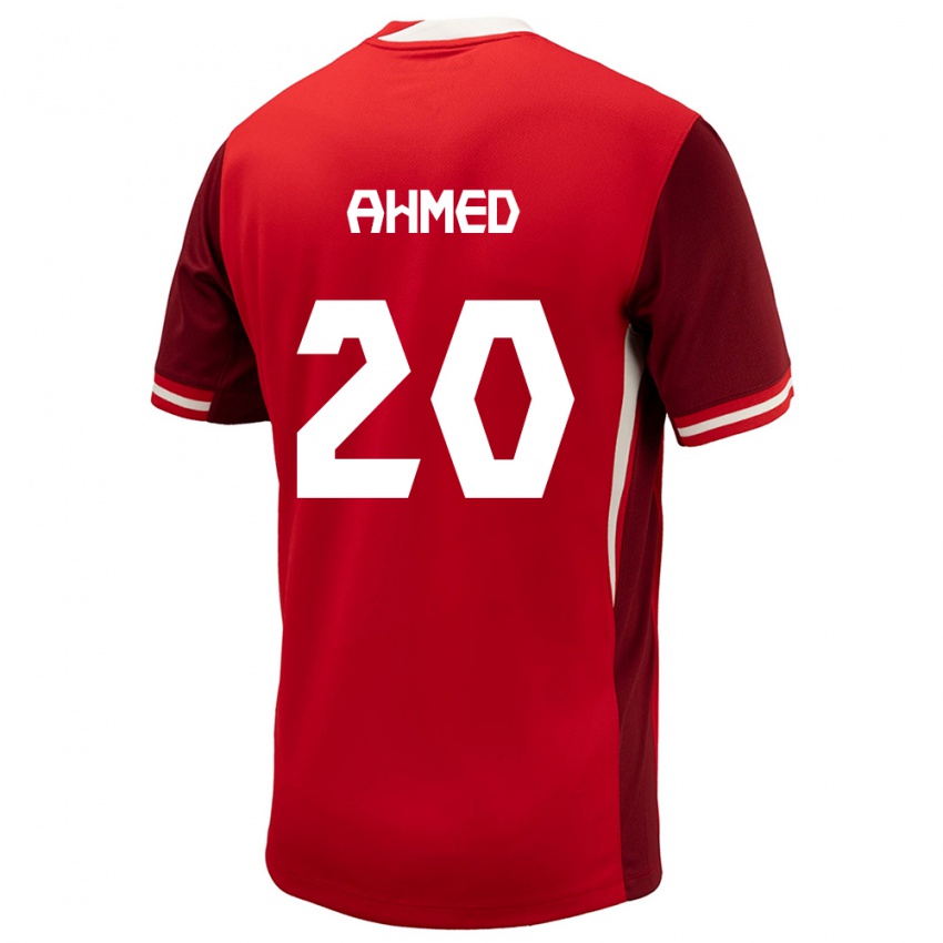 Femme Maillot Canada Ali Ahmed #20 Rouge Tenues Domicile 24-26 T-Shirt Belgique