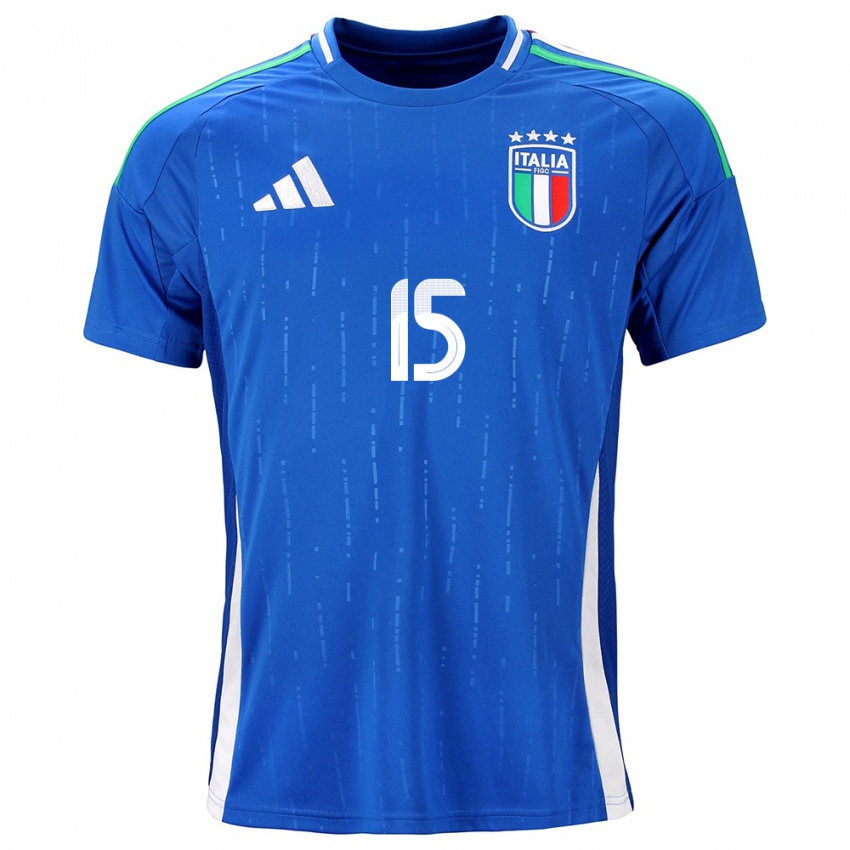 Femme Maillot Italie Francesco Acerbi #15 Bleu Tenues Domicile 24-26 T-Shirt Belgique