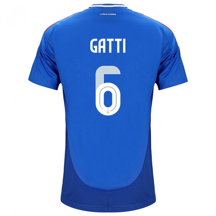 Femme Maillot Italie Federico Gatti #6 Bleu Tenues Domicile 24-26 T-Shirt Belgique