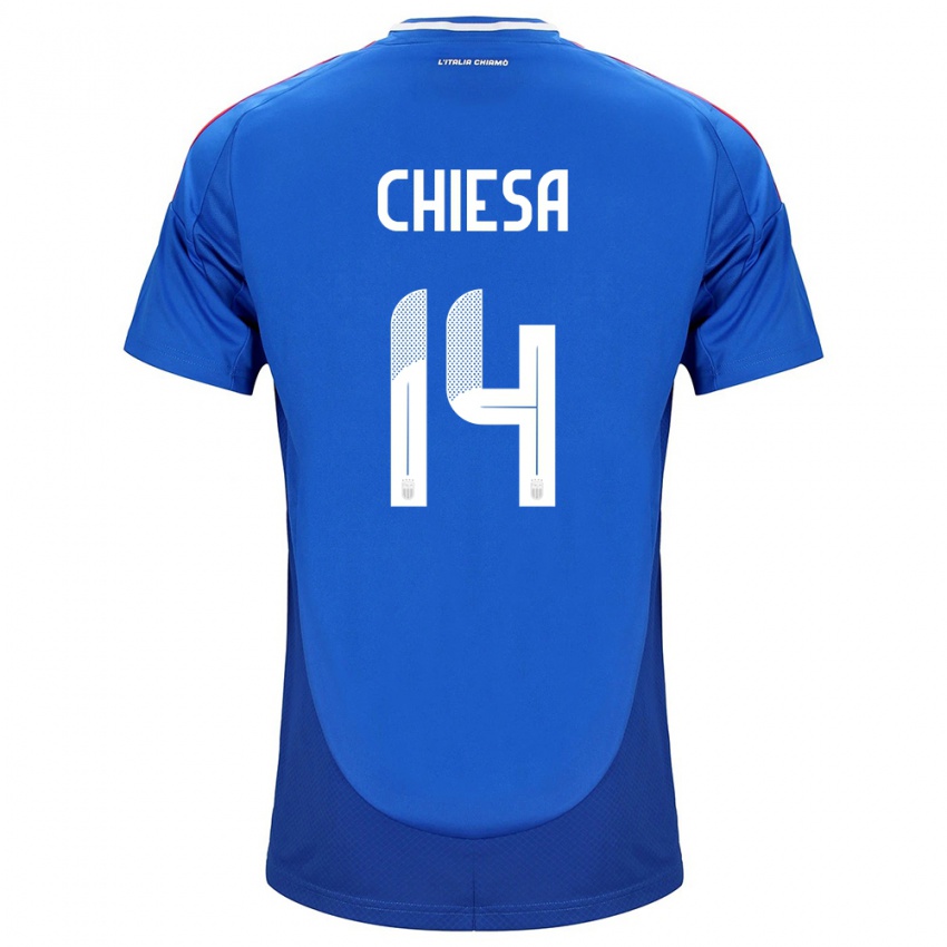 Femme Maillot Italie Federico Chiesa #14 Bleu Tenues Domicile 24-26 T-Shirt Belgique