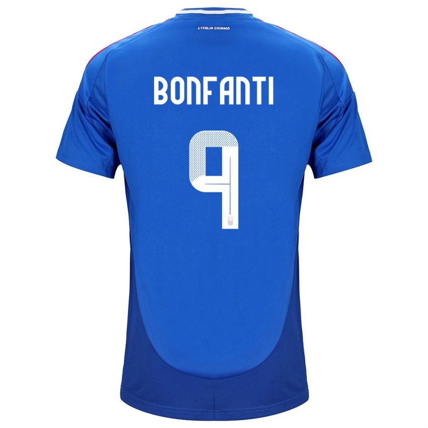 Femme Maillot Italie Nicholas Bonfanti #9 Bleu Tenues Domicile 24-26 T-Shirt Belgique