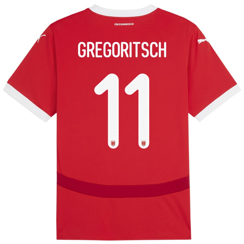 Femme Maillot Autriche Michael Gregoritsch #11 Rouge Tenues Domicile 24-26 T-Shirt Belgique