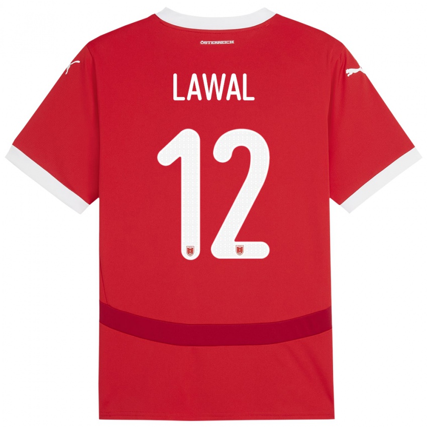 Femme Maillot Autriche Tobias Lawal #12 Rouge Tenues Domicile 24-26 T-Shirt Belgique