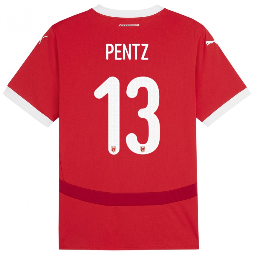 Femme Maillot Autriche Patrick Pentz #13 Rouge Tenues Domicile 24-26 T-Shirt Belgique