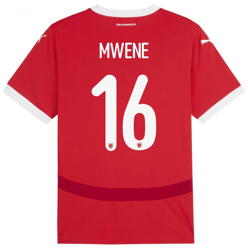 Femme Maillot Autriche Phillipp Mwene #16 Rouge Tenues Domicile 24-26 T-Shirt Belgique