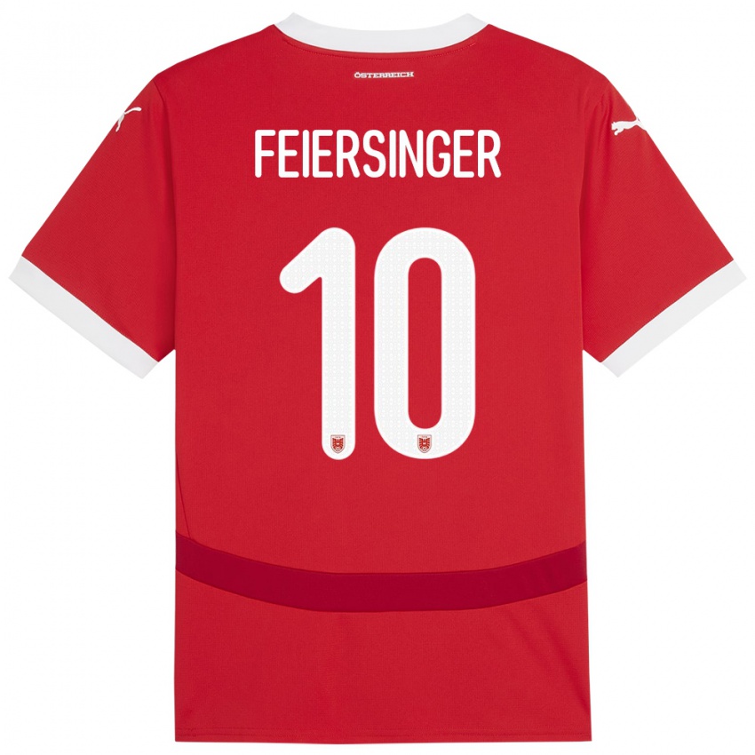 Femme Maillot Autriche Laura Feiersinger #10 Rouge Tenues Domicile 24-26 T-Shirt Belgique