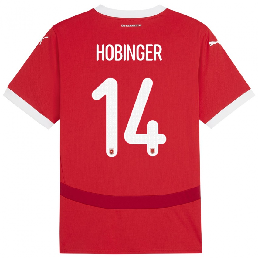 Femme Maillot Autriche Marie Höbinger #14 Rouge Tenues Domicile 24-26 T-Shirt Belgique