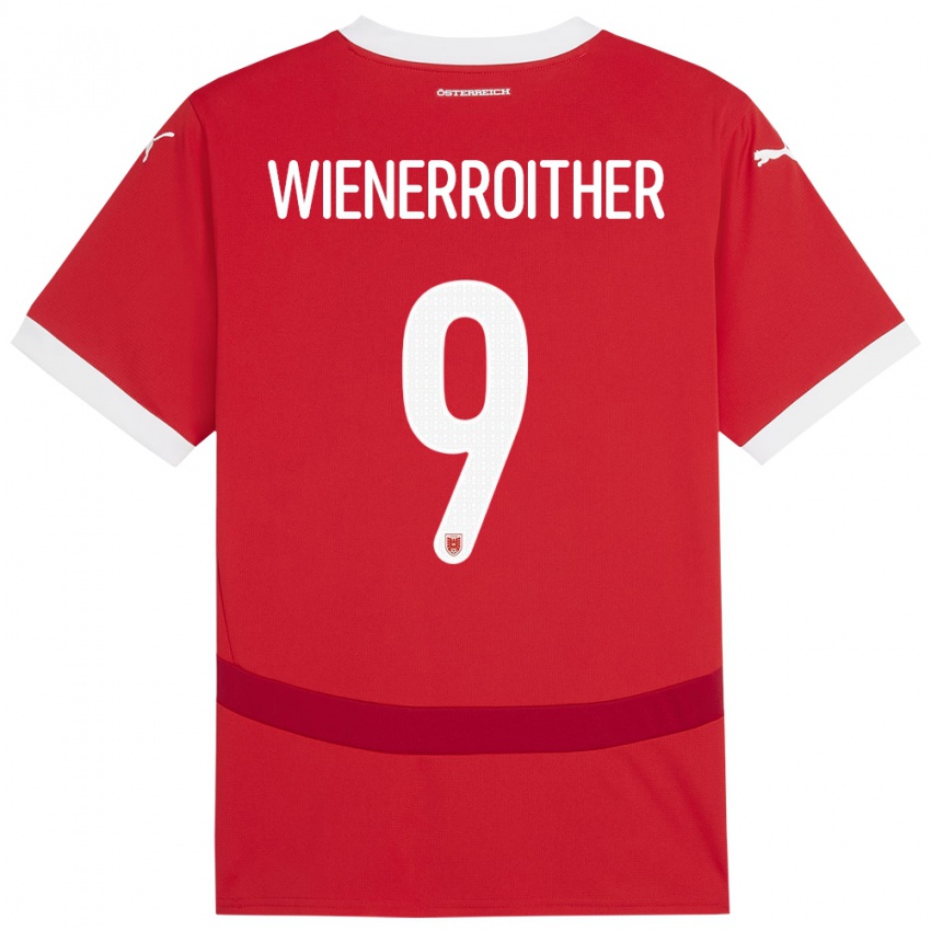 Femme Maillot Autriche Katja Wienerroither #9 Rouge Tenues Domicile 24-26 T-Shirt Belgique