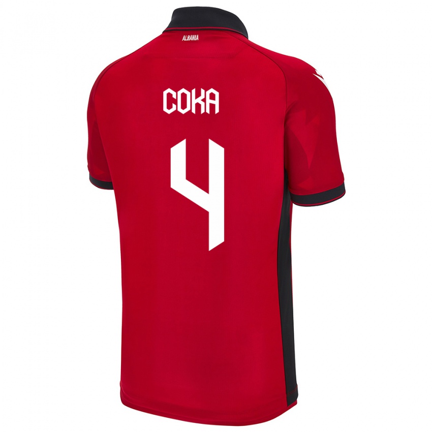 Dames Albanië Jehona Coka #4 Rood Thuisshirt Thuistenue 24-26 T-Shirt België