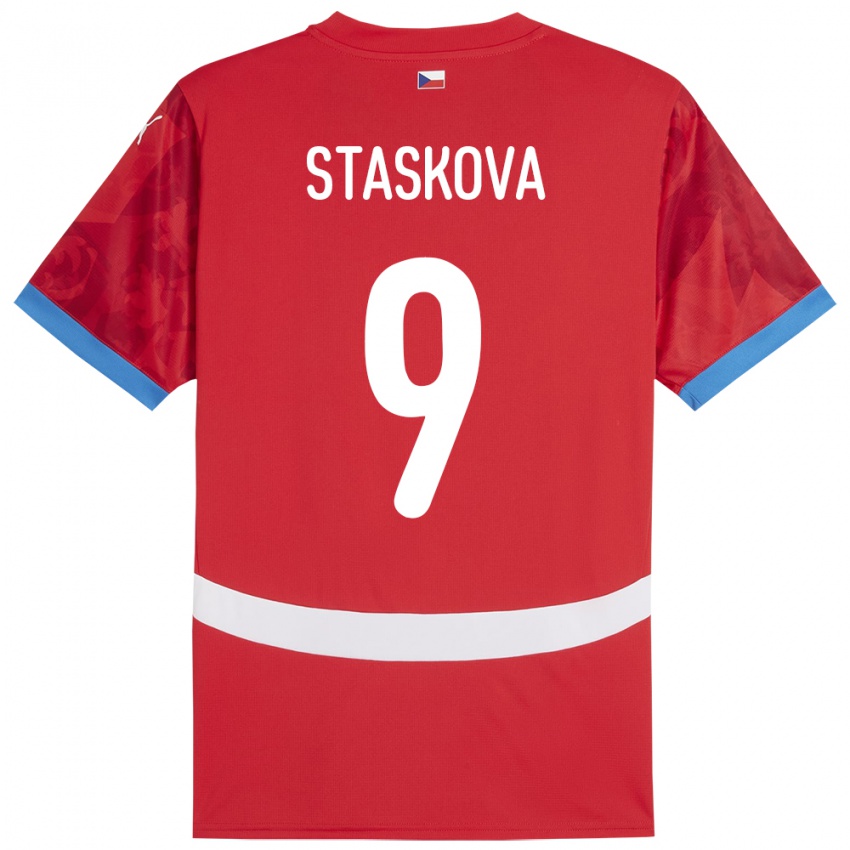 Damen Tschechien Andrea Stašková #9 Rot Heimtrikot Trikot 24-26 T-Shirt Belgien